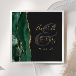 Serviette En Papier Agate Geode Script Emerald Green Gold Dark Mariage