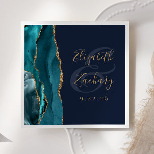 Serviette En Papier Agate Géode Script Turquoise Gold Marine Blue Mari