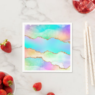 Serviette En Papier Agate Holo Faux Iridescente Pastel Ombre Marble
