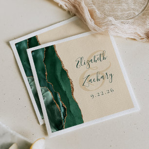 Serviette En Papier Agate Script Emerald Green Champagne Mariage