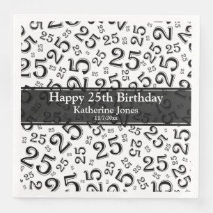 Serviette En Papier Âge 25 Nombre aléatoire Motif Noir/Blanc