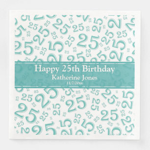 Serviette En Papier Âge 25 Nombre aléatoire Motif Turquoise/blanc