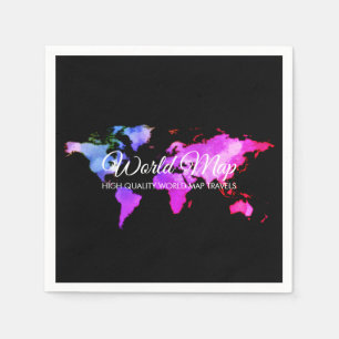 Serviette En Papier Agence de voyage Globe Map Black Pink