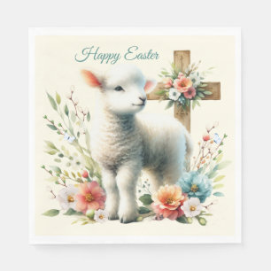Serviette En Papier Agneau de Pâques personnalisé à l'aquarelle