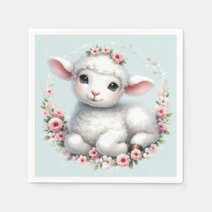 Serviette En Papier Agneau mignon avec la couronne florale