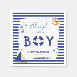 Serviette En Papier Ahoy C'est un garçon ! Baby shower bleu marin