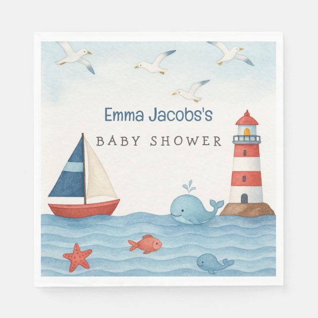 Serviette En Papier Ahoy C'est un garçon Baby shower nautique (Devant)