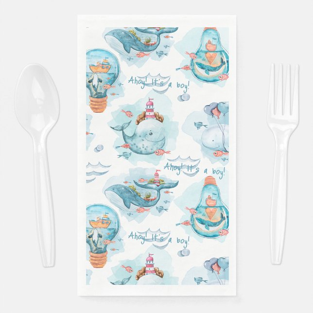 Serviette En Papier Ahoy C'est un garçon mignon Baby shower de décorat (Ahoy It's A Boy Cute Whale Table Decor Baby Shower Paper Guest Towels
)