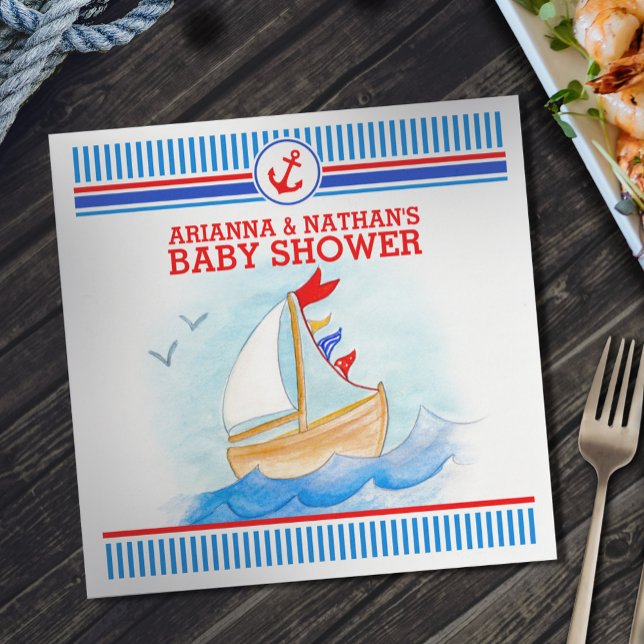 Serviette En Papier Ahoy garçons baby shower bateau nautique aquarelle (Créateur téléchargé)