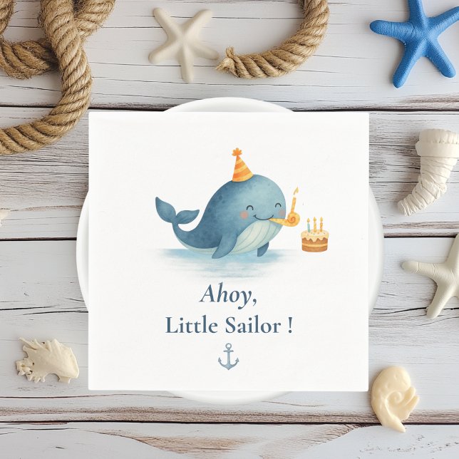 Serviette En Papier Ahoy Little Sailor Anniversaire Napkin | Baleine P (Créateur téléchargé)