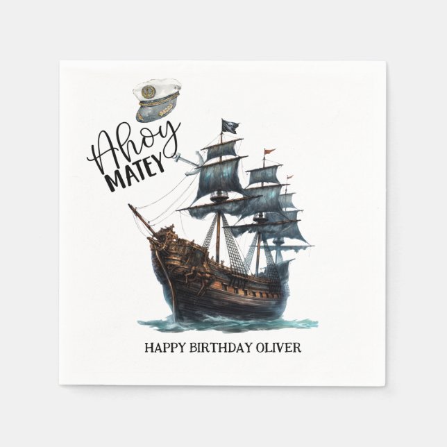 Serviette En Papier Ahoy Matey ! Naissance du navire pirate noir (Devant)