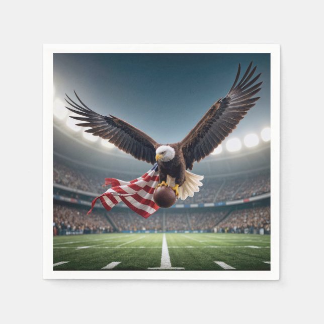 Serviette En Papier Aigle Bald Volant Avec Football Et Drapeau (Devant)