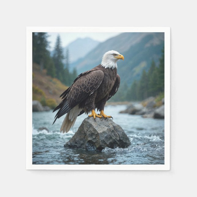 Serviette En Papier Aigle de Bald sur un rocher (Devant)