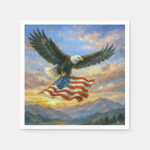 Serviette En Papier Aigle royal volant avec le drapeau américain