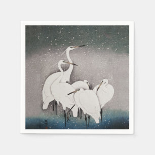 Serviette En Papier Aigrettes japonaises Koson Grues Neige Hiver