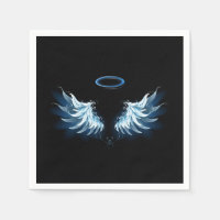 Ailes d'ange lumineuses bleues sur fond noir