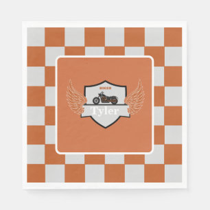 Serviette En Papier Ailes orange et gris à damiers et moto