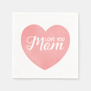 Serviette En Papier Aimez-vous maman texte, le coeur rose du jour de l