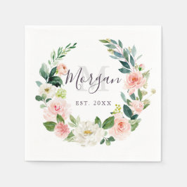 Serviette En Papier Airy Blush Monogram Mariage Napkin établi