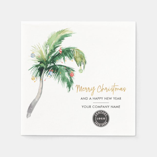 Serviette En Papier Ajouter Business Logo Nom Noël Holiday Palm Tree (Devant)