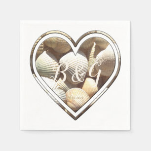 Serviette En Papier Ajouter Initiales et Date Coeur Coquillages Coeur,
