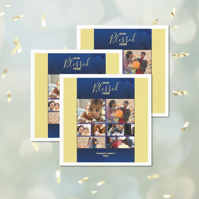 Serviette En Papier Ajouter Photos Blessed Year Family Photo Collage (Add Photos Blessed Year Family Photo Collage Napkins)