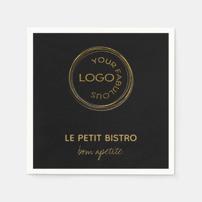 Serviette En Papier Ajouter votre nom de société de logo en noir (Devant)