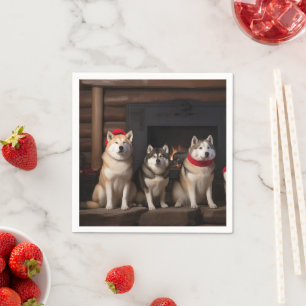 Serviette En Papier Akita au coin du feu de Noël