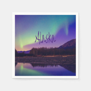 Serviette En Papier Alaska Northern Lights Mountains Lake