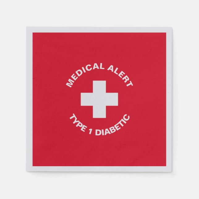 Serviette En Papier Alerte Médicale personnalisée rouge diabétique (Devant)