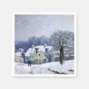 Serviette En Papier Alfred Sisley - Place Chenil à Marly, Effet Neige