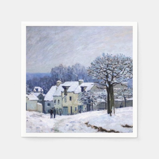 Serviette En Papier Alfred Sisley - Place Chenil à Marly, Effet Neige (Devant)