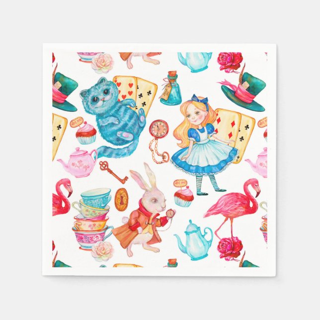 Serviette En Papier Alice au pays des merveilles Aquarelle (Devant)