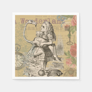 Serviette En Papier Alice au pays des merveilles Flamant rose classiqu