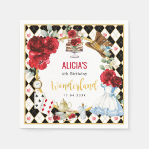 Serviette En Papier Alice au pays des merveilles Fleurs rouges Fleurs