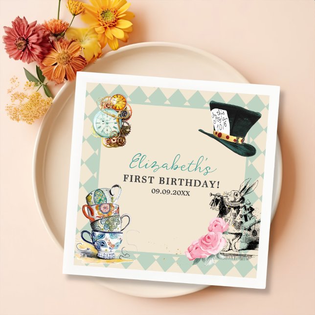 Serviette En Papier Alice dans l'Onederland Mad Tea 1ère fête d'annive (Créateur téléchargé)