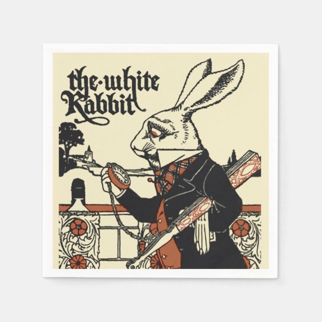 Serviette En Papier Alice White Rabbit Classic Wonderland (Devant)