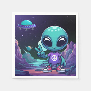 Serviette En Papier Alien de paix mignon et vaisseau spatial