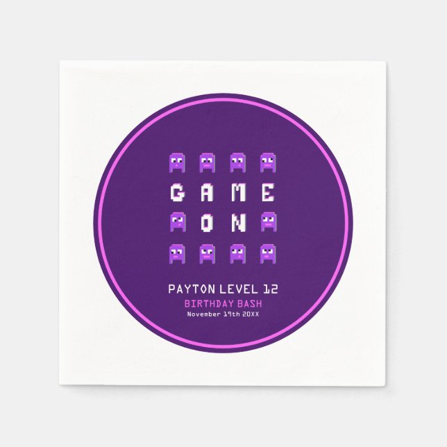 Serviette En Papier Aliens monstres violet jeu vidéo jeu fête d'annive (Devant)