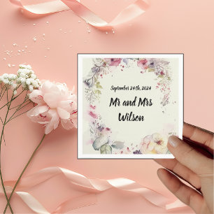 Serviette En Papier Alliance Élégante de Fleurs Aquarelle Mariage