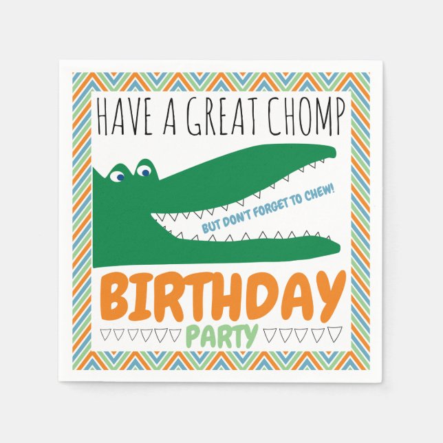 Serviette En Papier Alligator Chomp, Chevron Anniversaire Napkin (Devant)