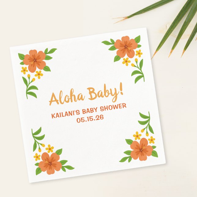 Serviette En Papier Aloha Baby ! Baby shower floral hawaïen tropical (Créateur téléchargé)
