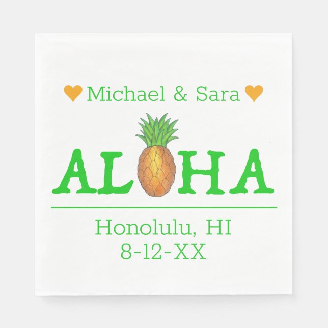 Serviette En Papier Aloha Hawaii Mariage de l'île aux ananas (Devant)