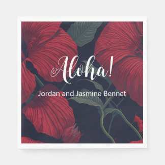 Serviette En Papier Aloha Hawaii Mariage Rouge Hibiscus