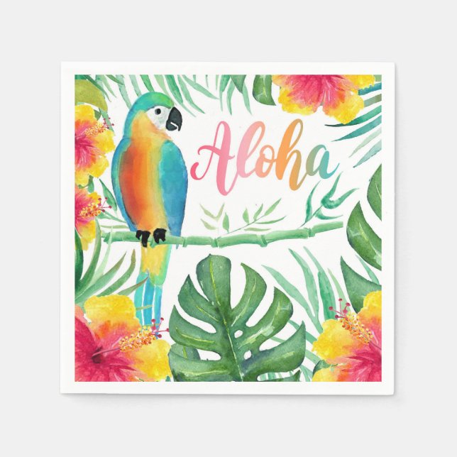 Serviette En Papier Aloha Hibiscus Parrot Tropical Palm (Devant)