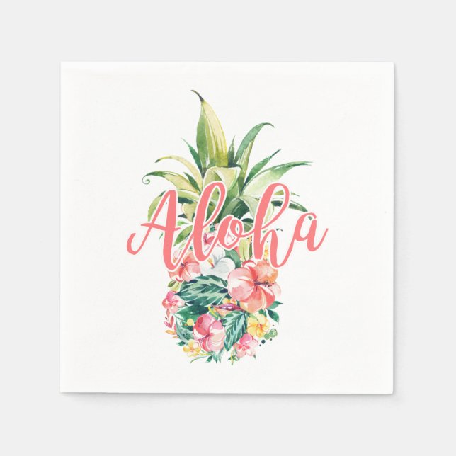 Serviette En Papier Aloha Party Tropical Floral Ananas (Devant)
