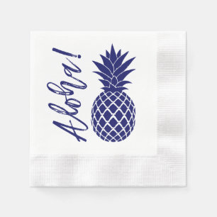 Serviette En Papier Aloha Pineapple Beach Party Luau blanc marine