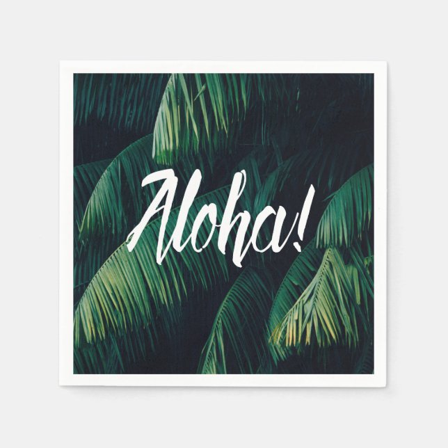 Serviette En Papier Aloha Tropical Palm Typographie Feuille (Devant)