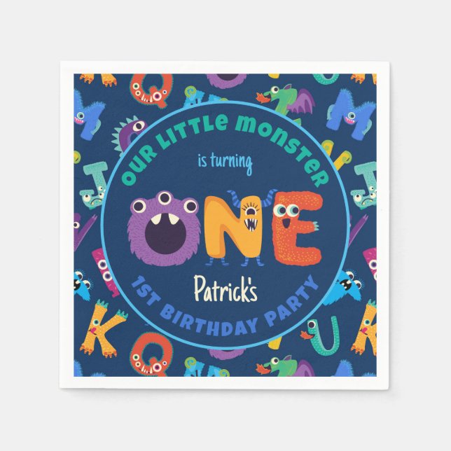 Serviette En Papier Alphabet Monstres 1er anniversaire Notre petit mon (Devant)