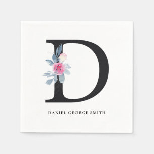 SERVIETTE EN PAPIER ALPHABÈTES FLORAUX BLEU BLEU BLEU DOUX D